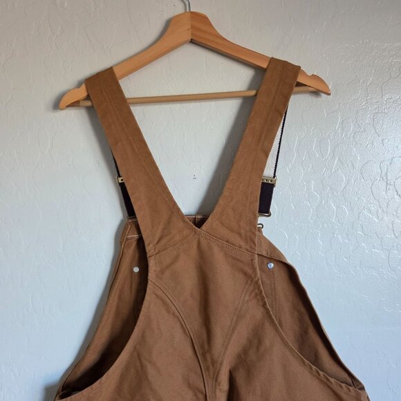 Carhartt Canvas Duck Bib Work Overalls Double Knee Size Mens 42x32 R01 BRN Brown - Picture 8 of 11